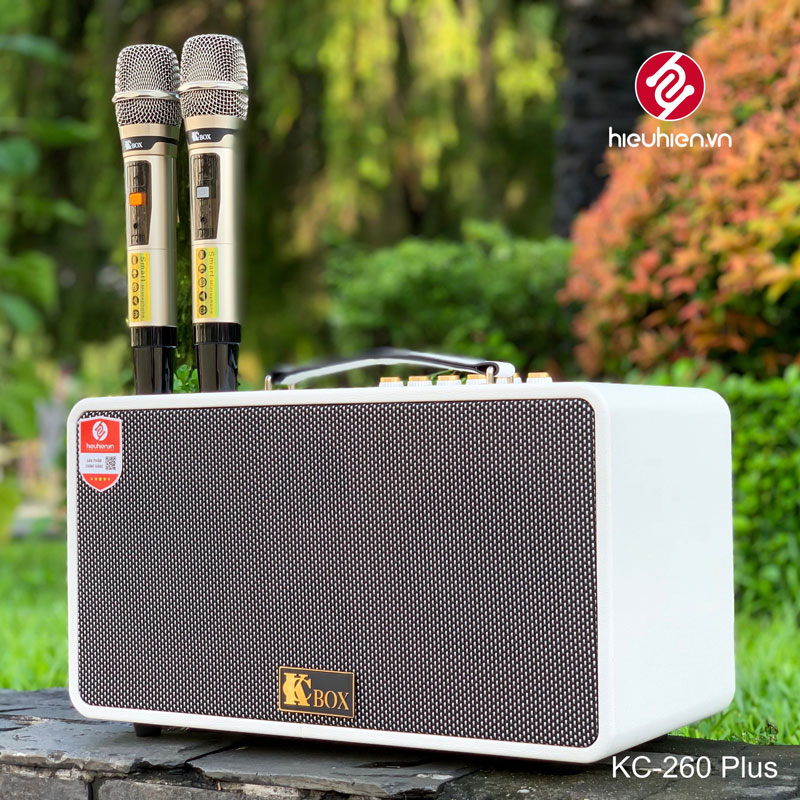 Loa bluetooth kcbox kc260 plus, loa xách tay nhỏ gọn, loa karaoke nhỏ du lịch, loa bluetooth karaoke di động có hệ thống bảng điều khiển dễ sử dụng, thiết kế gọn gàng sang trọng, kèm 2 micro không dây.