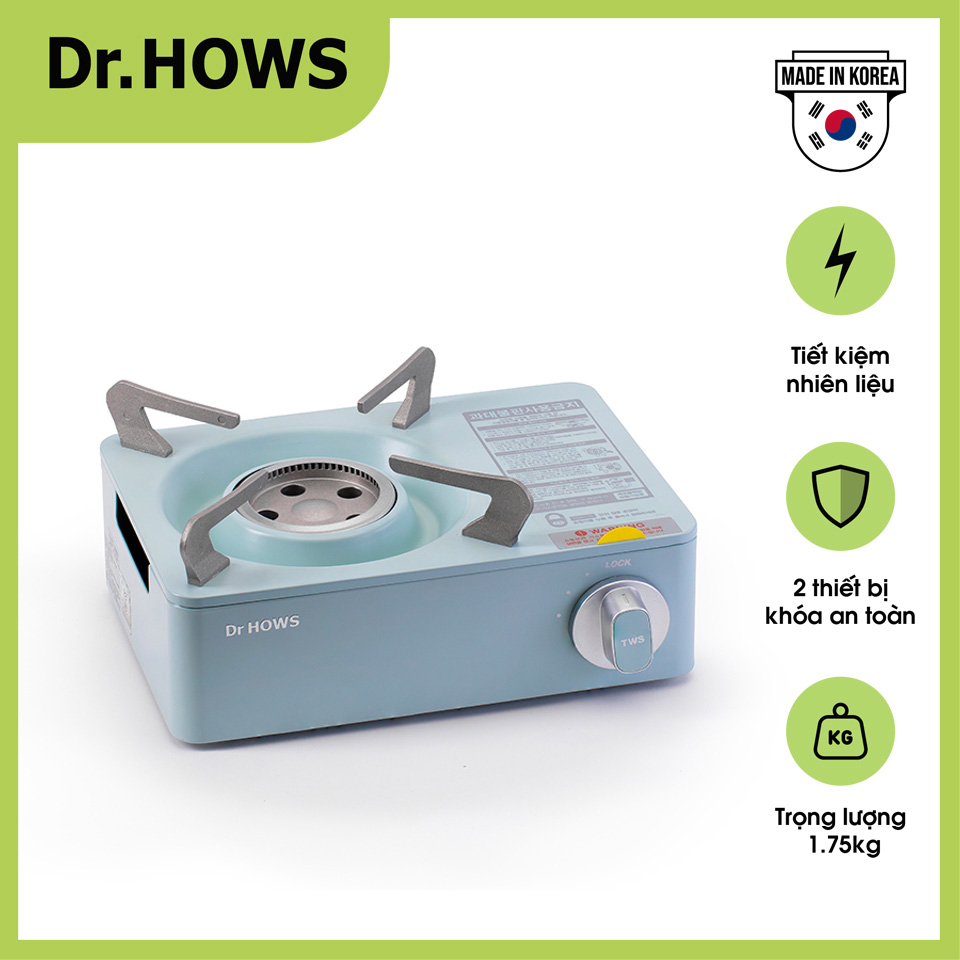 Bếp gas Dr.Hows Twinkle Stove (Màu xanh) - Sử dụng được tất cả bình gas trên thị trường