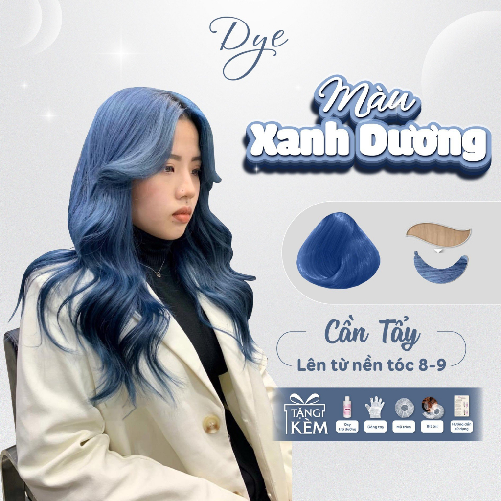 Thuốc nhuộm tóc, thuốc nhuộm tóc xanh dương, dye.hair, tặng kèm oxy trợ dưỡng và bao tay