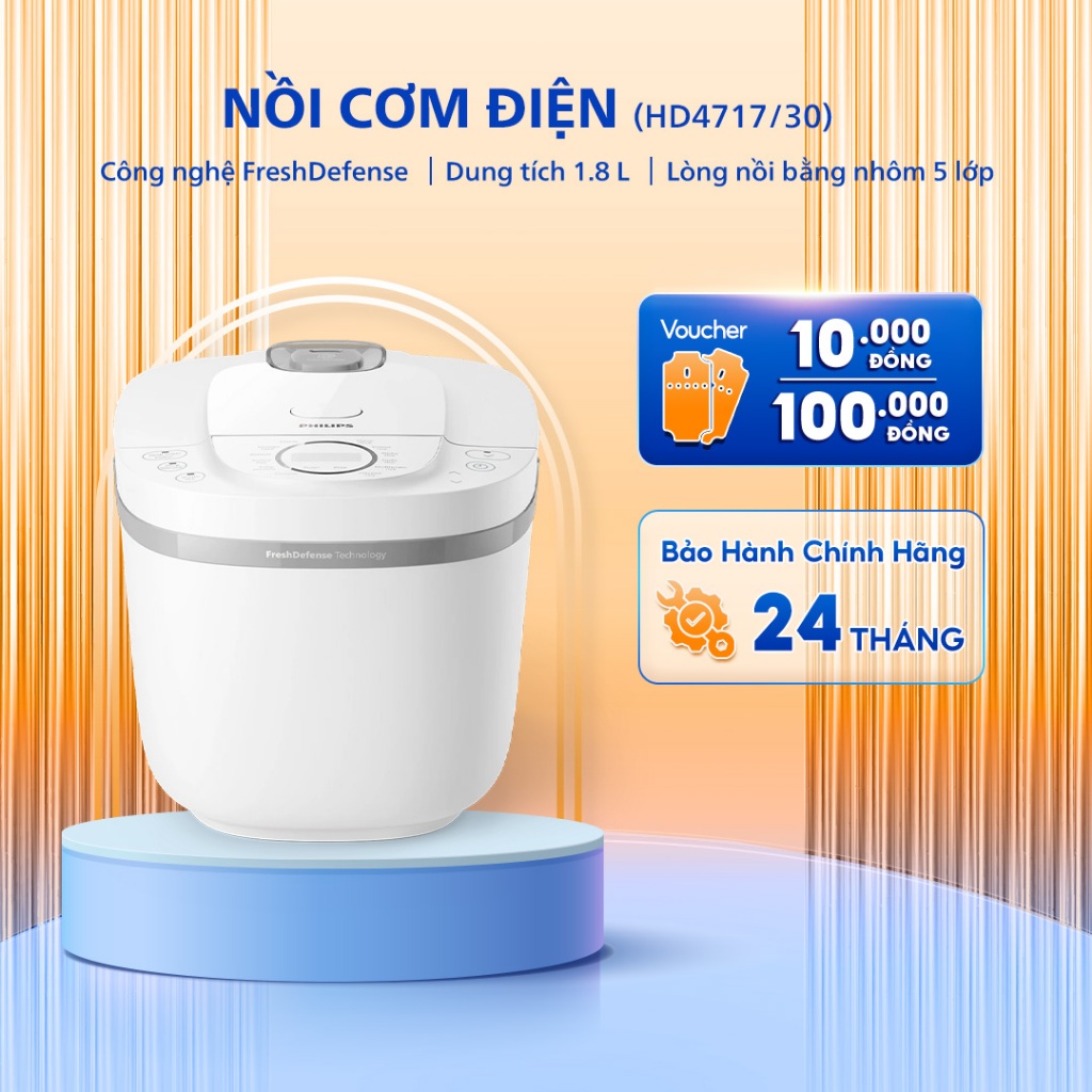 Nồi cơm điện tử Philips HD4717/30 - Dung tích 1.8 L - Công nghệ nấu 3D - Bảo hành 24 tháng