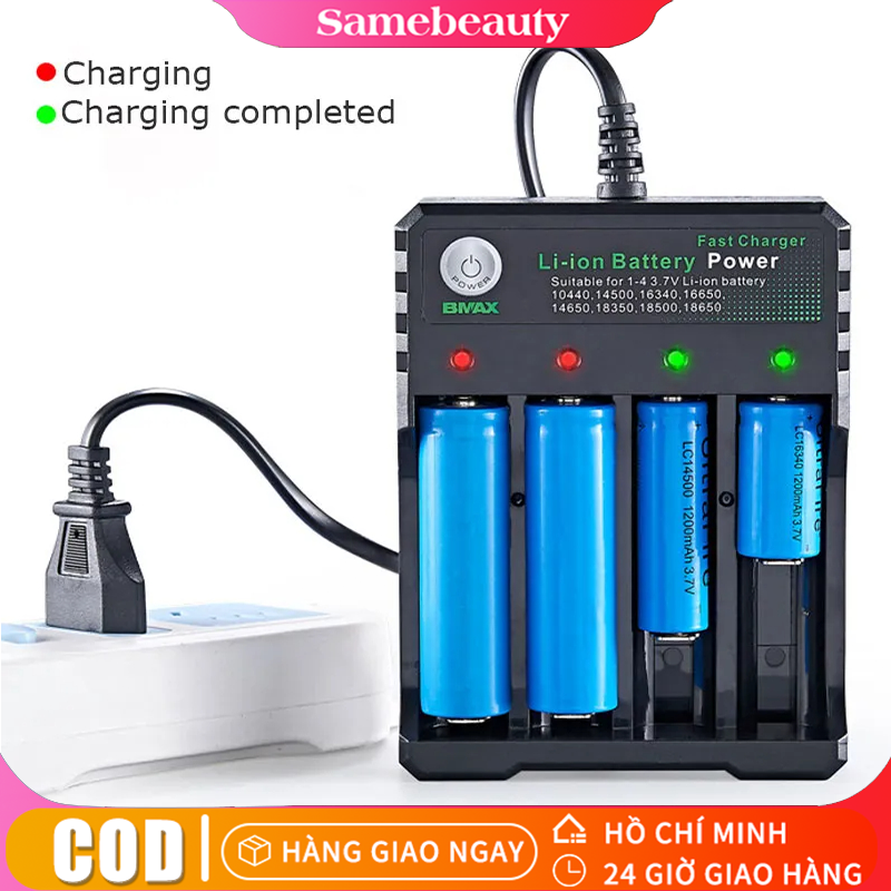 Sạc Pin Tự ngắt và có đèn báo khi đầy 4 Khe cao cấp dùng cho pin 18650 AA pin sạc 18650 xịn