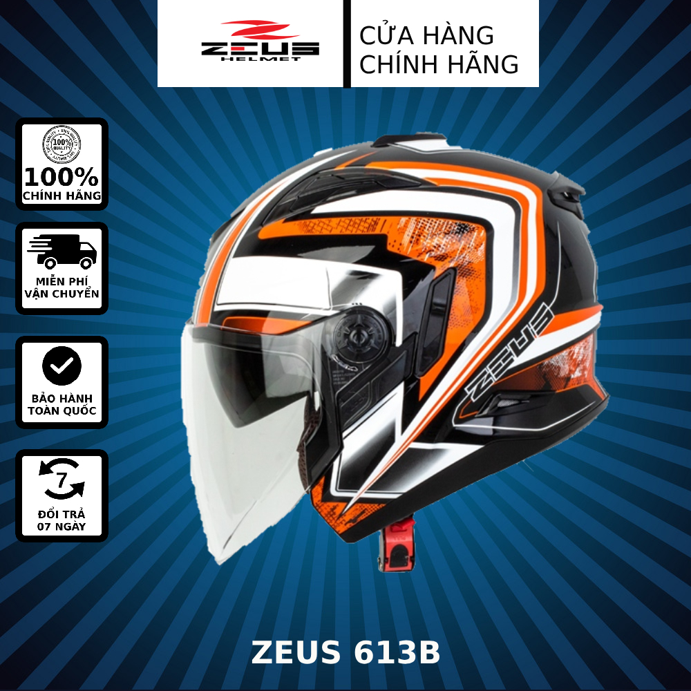 Mũ bảo hiểm zeus 613b - màu đen/ cam - gloss black aj6 orange