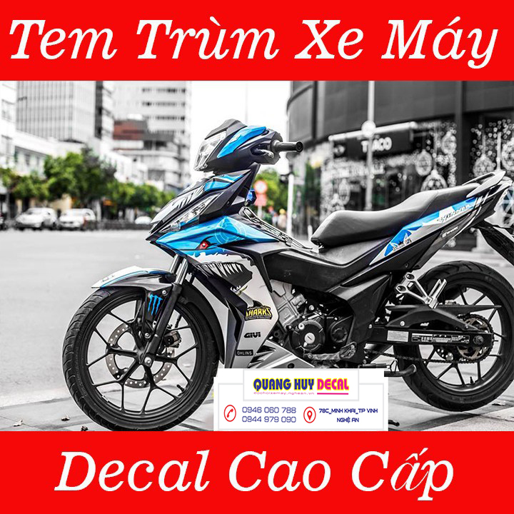 Tem trùm Winner cá mập xanh dương xám shark - Độ dán team trùm decal xe máy Winner cá mập xanh dương xám shark - Team trùm decal xe máy Winner rẻ đẹp và chất