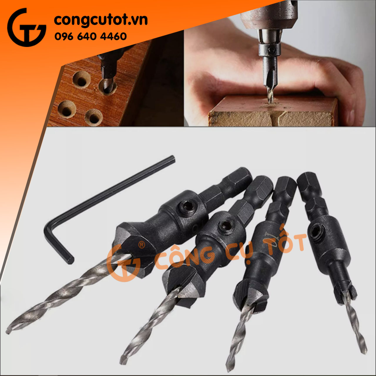 Bộ 4 mũi khoan gỗ âm mũ vít mũi 6-16 đầu thuôn