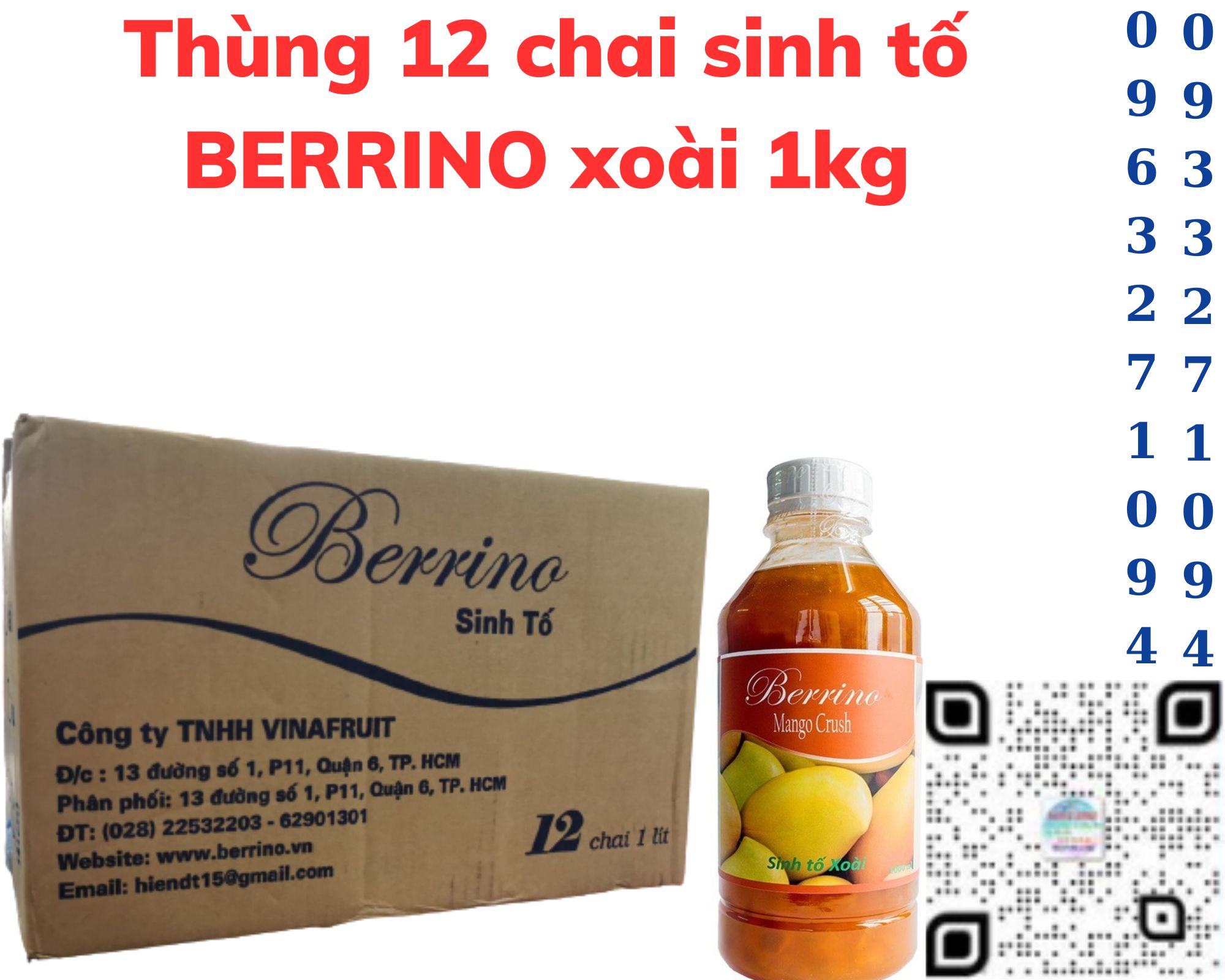 Thùng 12 chai sinh tố BERRINO xoài 1kg Combo 3 chai sinh tố BERRINO mango