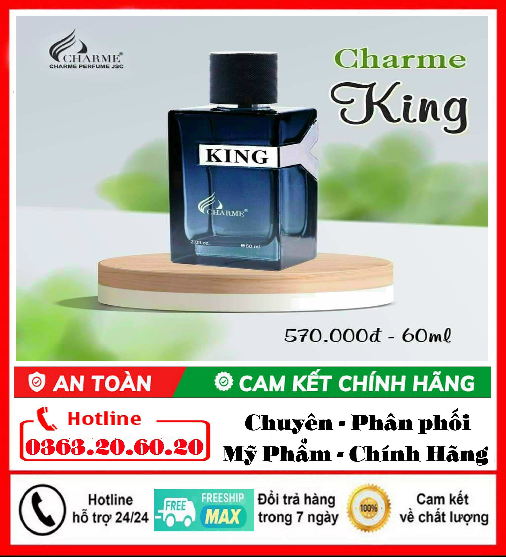 [Chính Hãng - Charmee] Nước Hoa Thương Hiệu Pháp Dành Cho Người Việt - Nước Hoa Charrme King 60ml Nam Chính Hãng 570.000 đ -