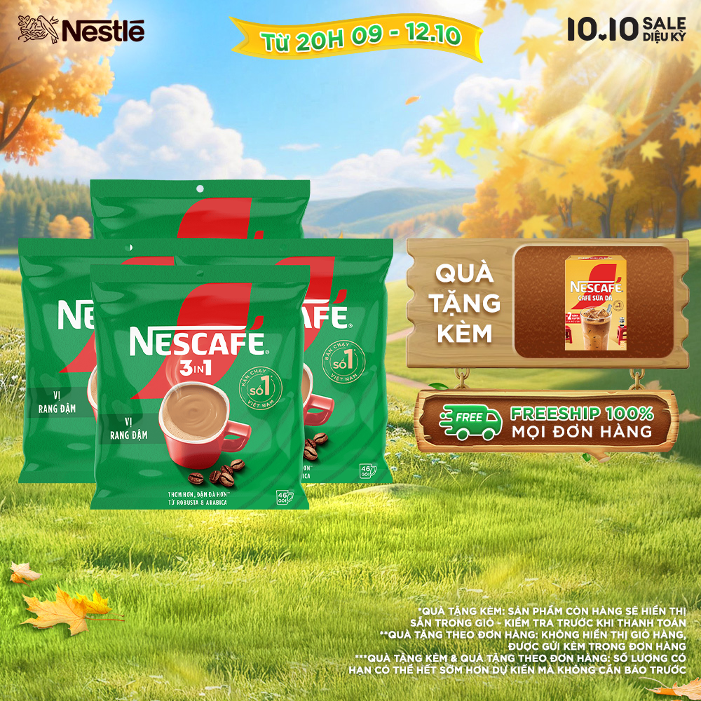 [ƯU ĐÃI THÁNG 10] [FREESHIP HCM] Combo 4 Bịch NESCAFÉ 3IN1 Công thức cải tiến - VỊ RANG ĐẬM Bịch 46 gói