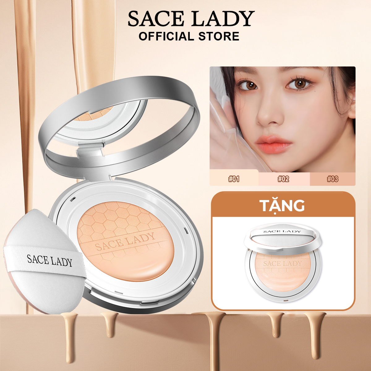 [MUA 1 CUSHION TẶNG 1 LÕI THAY THẾ] Phấn nước BB Cushion SACE LADY Long Wear Chống thấm nước BB Foundation Natural Matte Perfect Oil Control with SPF 30 +, 10g