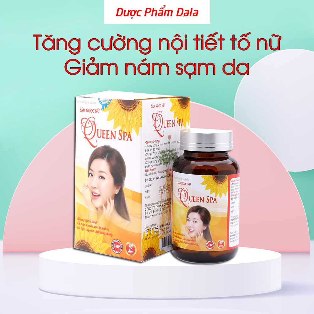 Viên uống Sâm Ngọc Nữ Queen Spa giúp tăng cường nội tiết tố nữ, giảm nám sạm da - Chai 30 viên - Dược Phẩm Dala