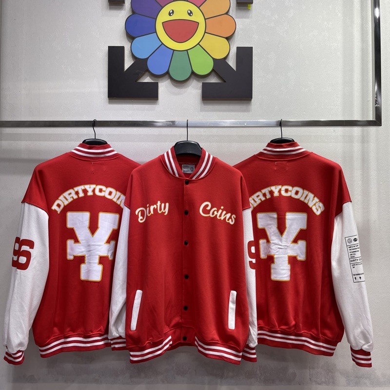 [CHÍNH HÃNG] Áo Khoác áo varsity DC bomber Dirty Coins Embroidered Varsity Jacket Red Nam Nữ full tag