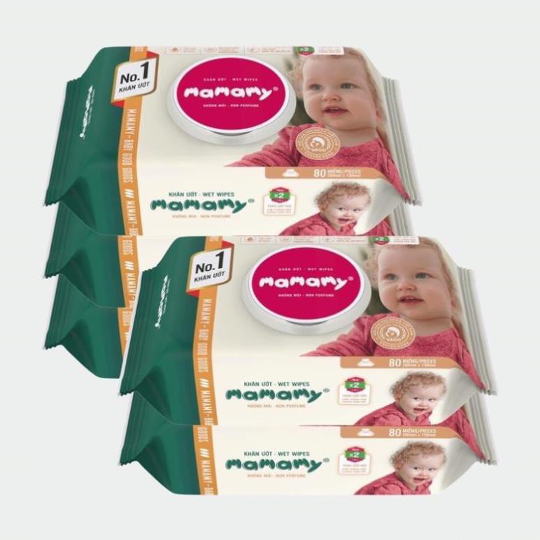 Combo 4 gói khăn ướt mamamy có nắp 80/100 tờ không mùi