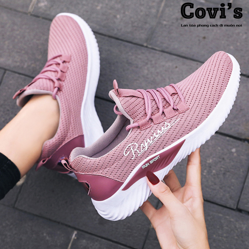 Giày thể thao nữ vải lưới thoáng mát, giày thời trang giá rẻ,giày độn đế tăng chiều cao, sneaker nữ mẫu hot trend 2020 - Covi's SHOESVN1012