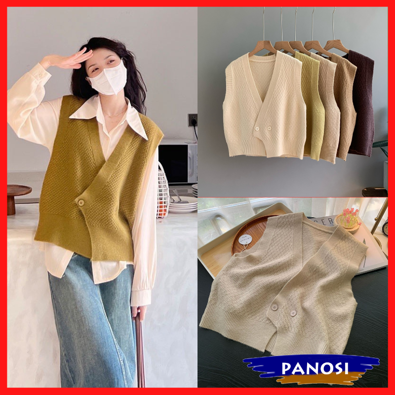 Áo gile len hàn quốc áo ghile len nữ 2 khuy trơn vải len lông thỏ cao cấp PANOSI - A775