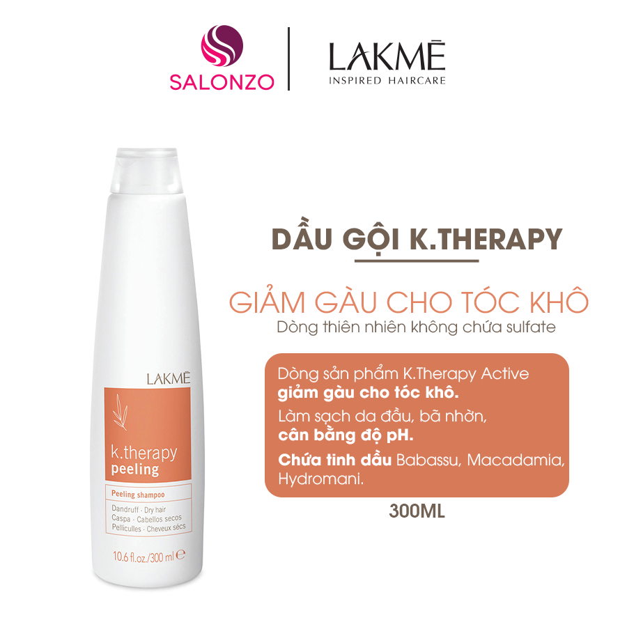 Dầu gội lakme k.therapy cho tóc khô, giúp giảm gàu, làm sạch gàu, chiết xuất từ rosemary, gỗ tràm hương 300ml