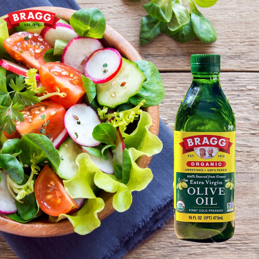 Dầu oliu hữu cơ ép lạnh hsd 20 10 2023 473ml Bragg Extra Virgin Olive Oil