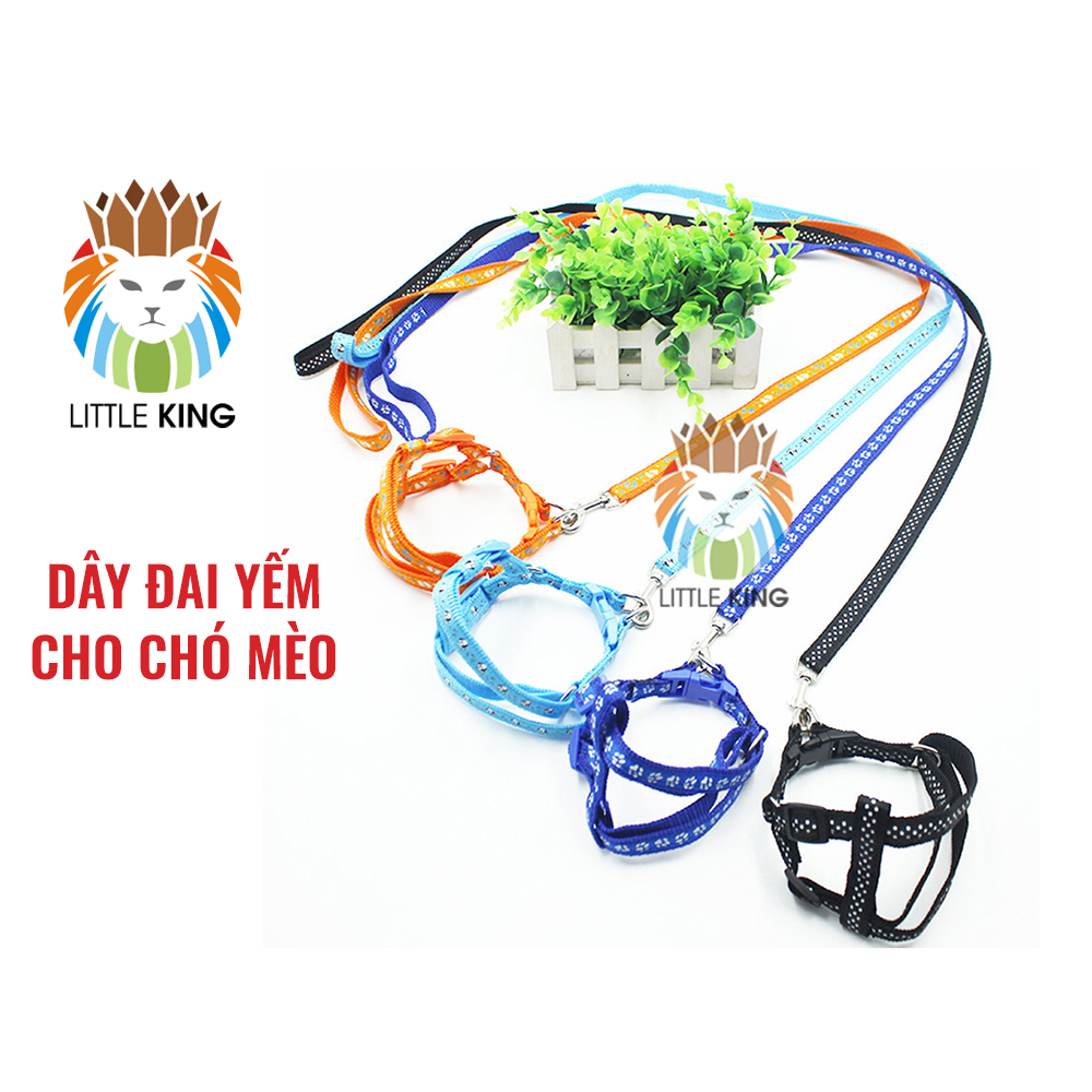 Dây dắt chó mèo kèm đai yếm nhiều màu sắc cho chó mèo dưới 5kg Little King pet shop