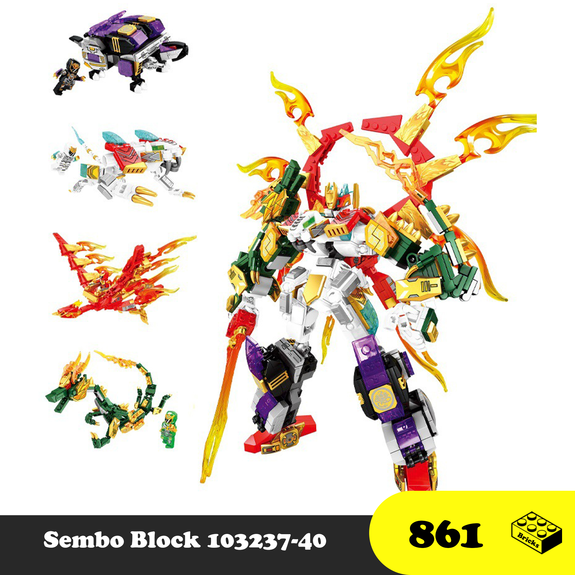 Đồ chơi Lắp ráp Robot huyền thoại tứ linh, Sembo Block 103237-40 Xếp hình thông minh [861 Mảnh ghép]