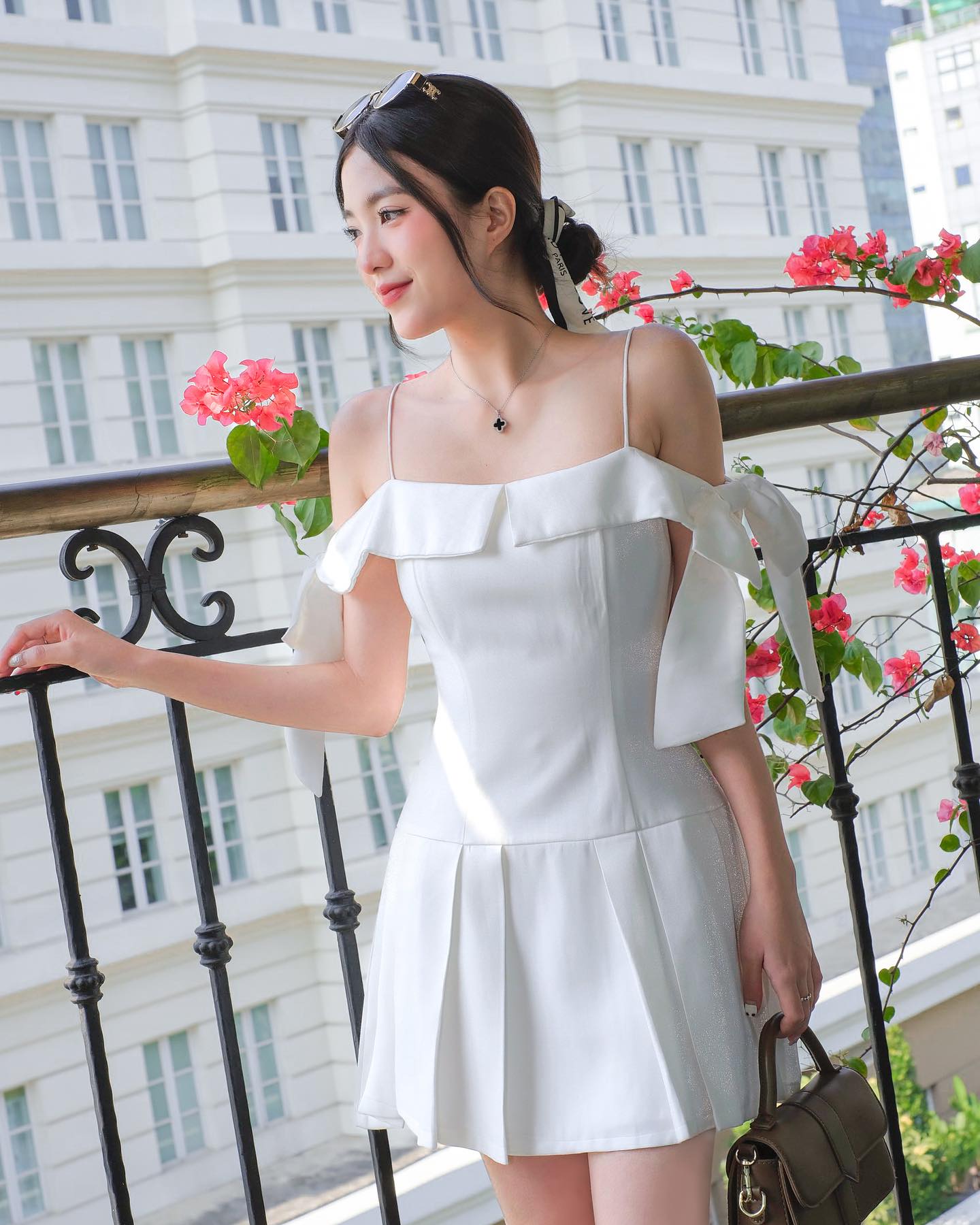 Đầm casmia - đầm trễ vai nơ tùng xếp ly