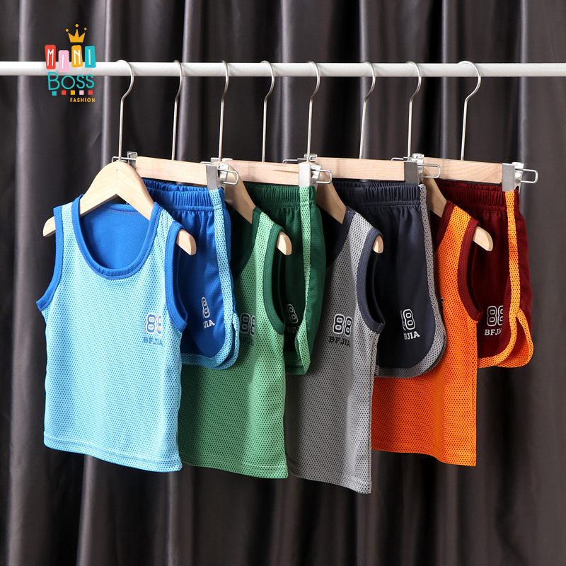 Bộ quần áo ba lỗ thể thao thông hơi cho bé trai 10-33kg Quảng Châu | Bộ ba lỗ MiniBoss