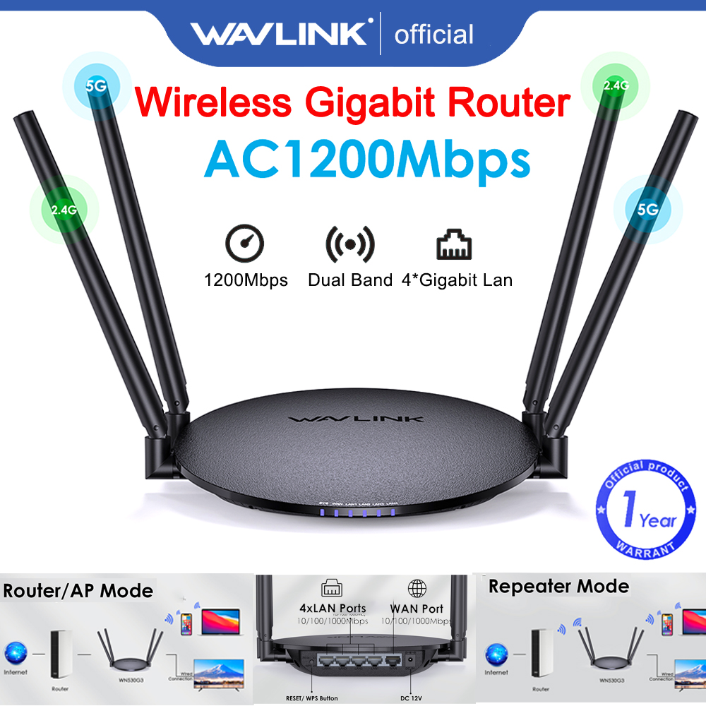 Wavlink bộ định tuyến wi-fi băng tần kép ac1200 bộ định tuyến wifi không dây full gigabit ethernet bộ định tuyến wifi không dây băng tần kép 5ghz & 2.4ghz wps với ăng ten 4x5dbi tại nhà