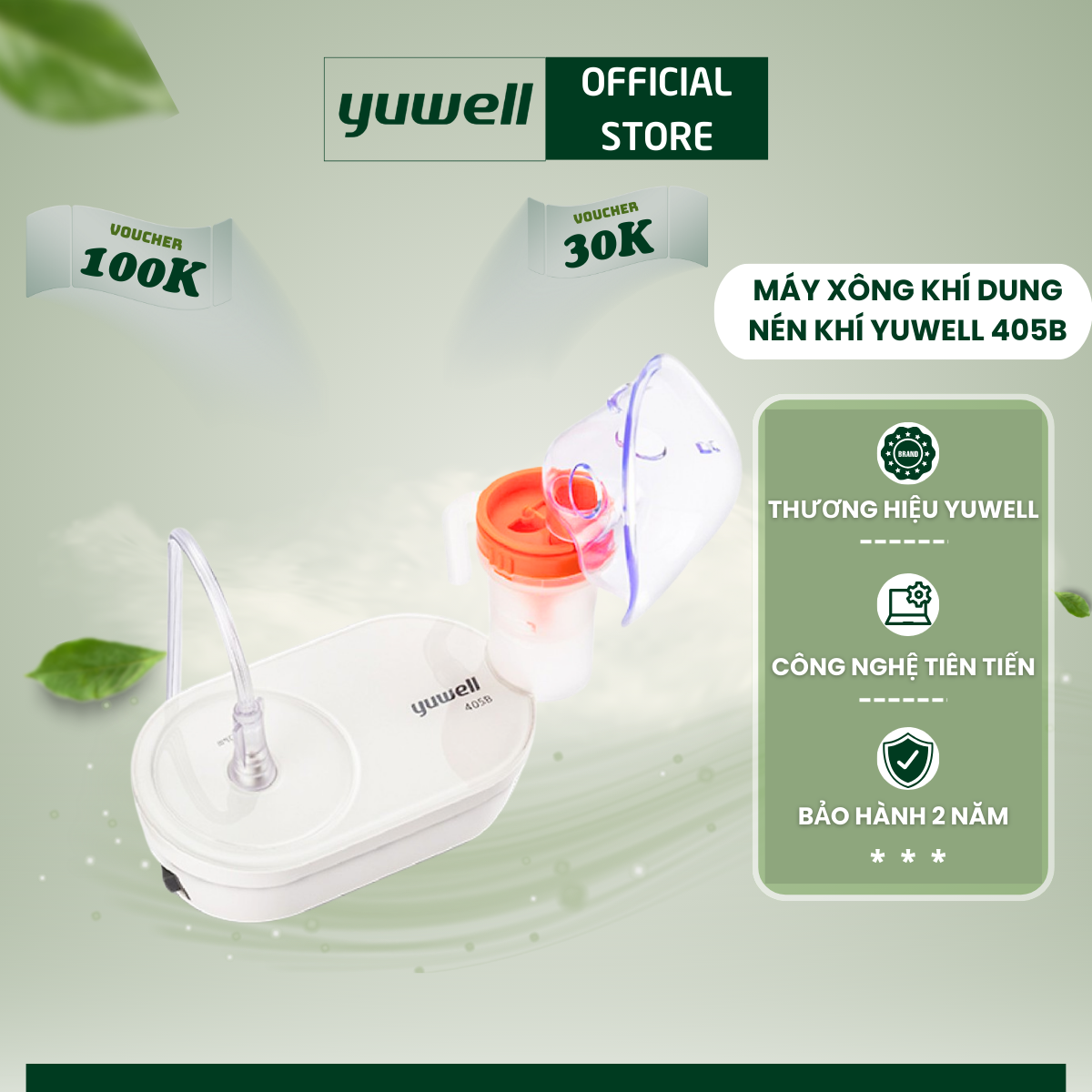 Máy xông khí dung, xông mũi họng Yuwell 405B - Hỗ trợ điều trị viên phế quản, viên phổi, viên xoang