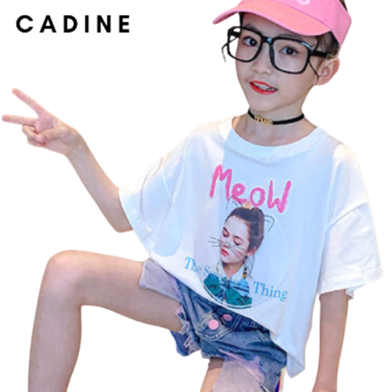 Áo thun bé gái cotton tay ngắn cổ tròn size đại 20 -50kg Cadine Kids