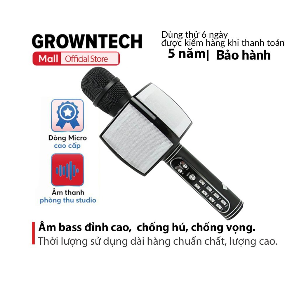 Micro karaoke 3 in 1 bluetooth GROWNTECH YS 91 kèm loa thu âm lọc tiếng ồn nhiều chế độ hát