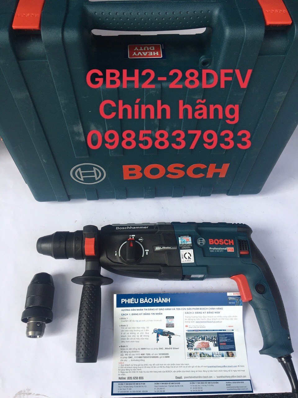 Máy khoan bê tông cực mạnh chống rung 820W GBH 2-28DFV chính hãng tại Máy cầm tay NTT bảo hành dài hạn