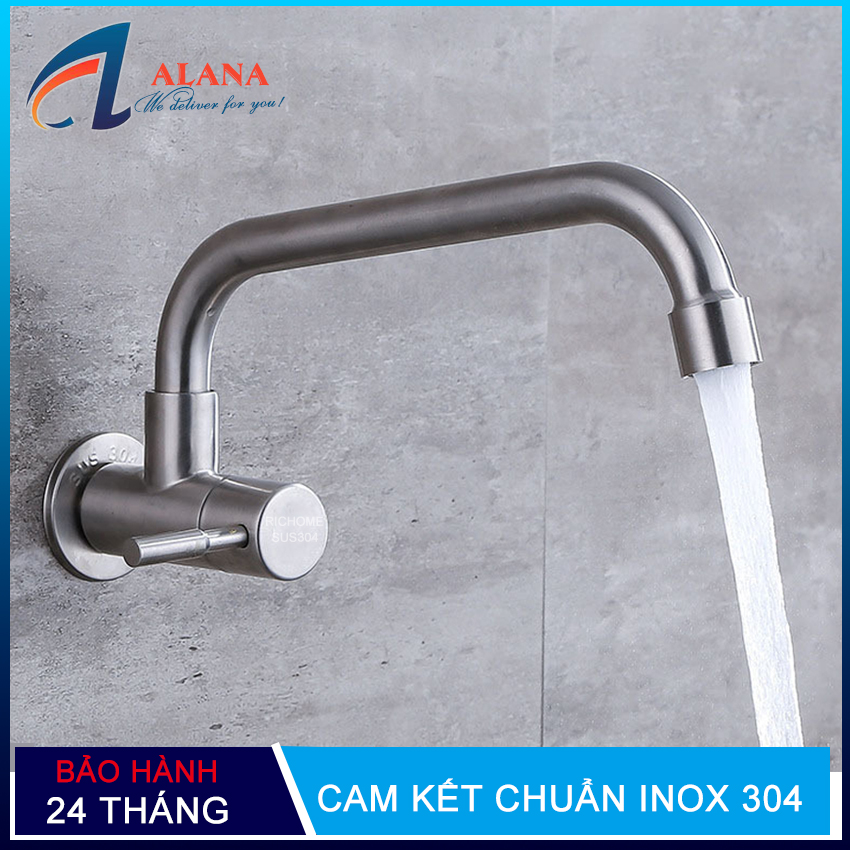 Vòi rửa chén gắn tường Richome OS205 đơn lạnh- Chất liệu inox 304  nguyên khối - Dễ dàng lắp đặt và sử dụng -Bảo hành 02 năm toàn quốc