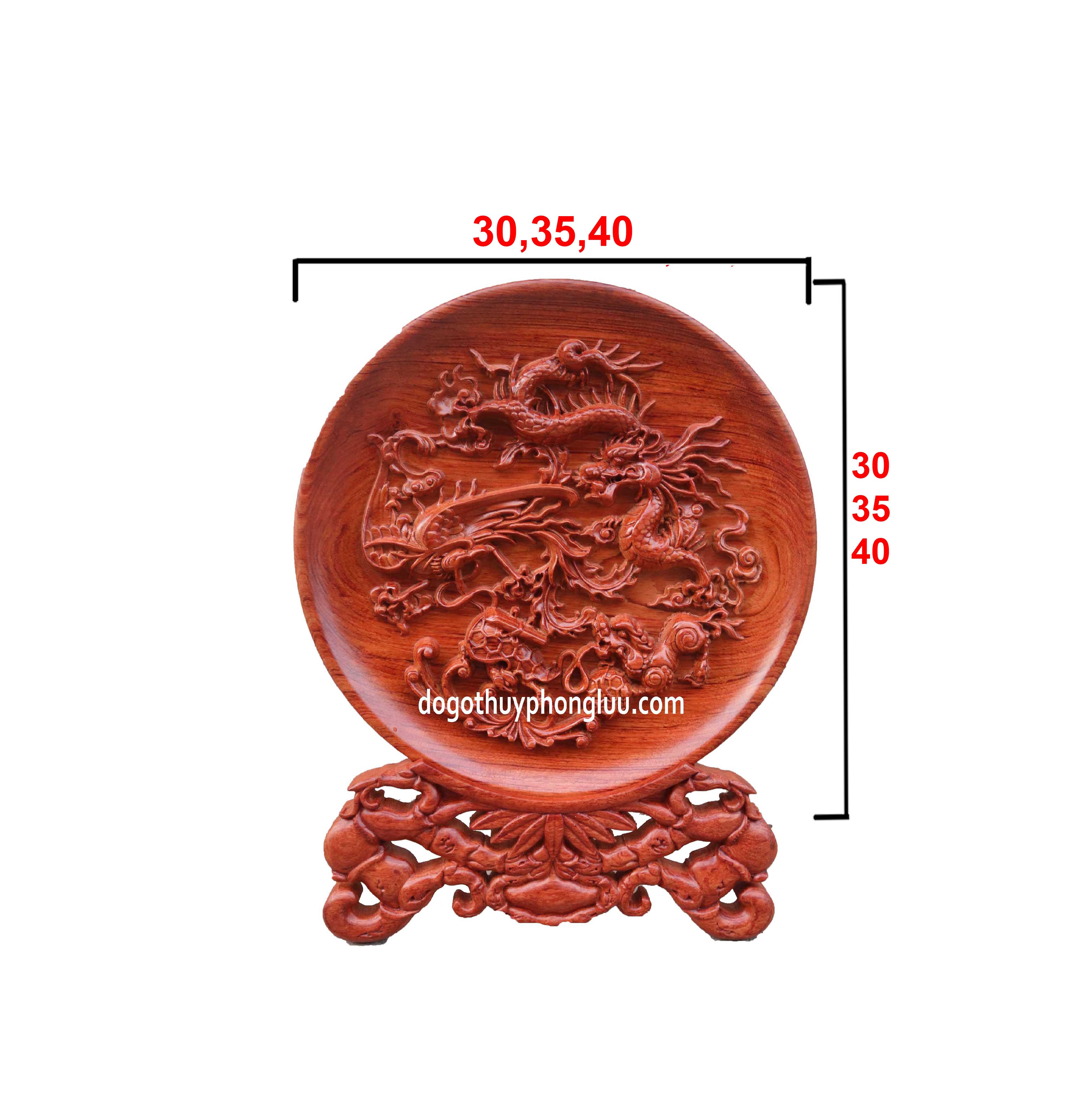 Tranh đĩa phong thủy trạm tứ linh mặt 30 35 40 gỗ hương