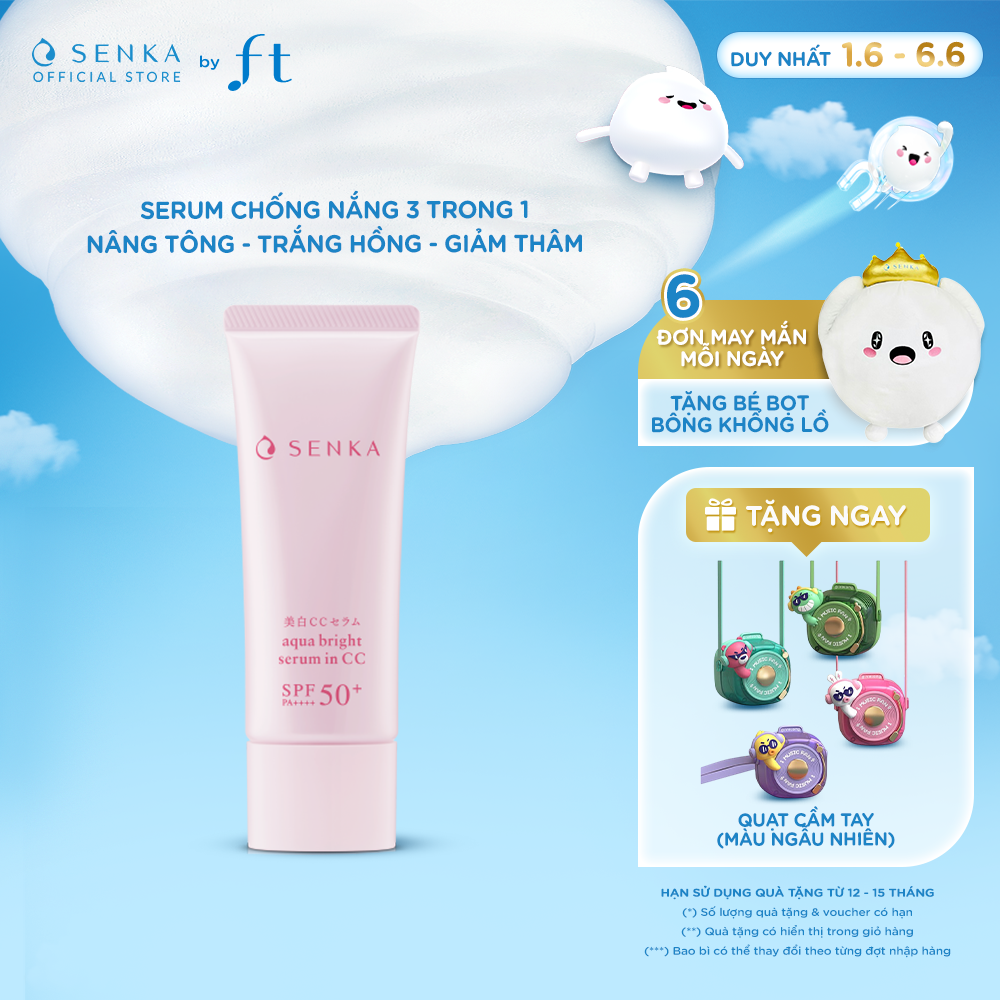 ​Kem chống nắng NÂNG TÔNG TRẮNG HỒNG dạng tinh chất Senka Aqua Bright Serum in CC 40g