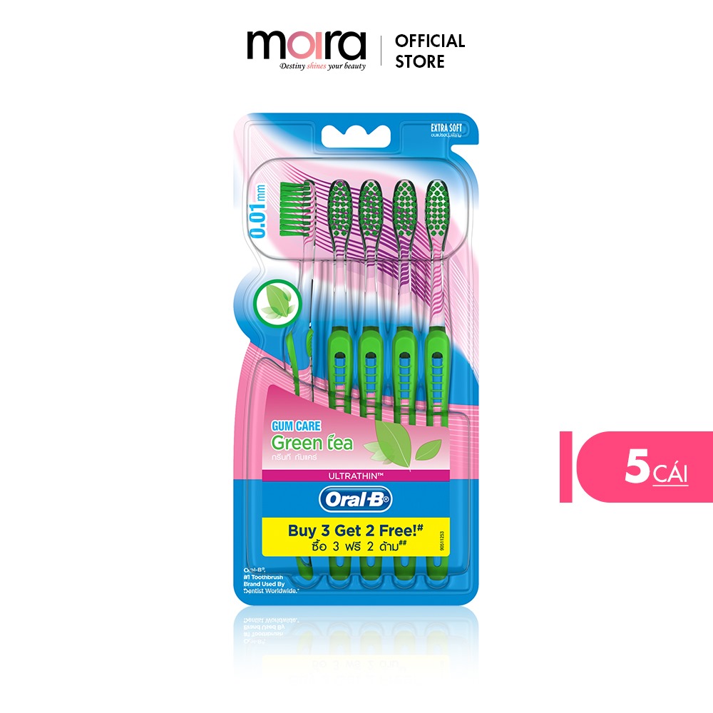 Bàn chải đánh răng Oral-B Tinh chất trà xanh Vỉ 5 cái - Mua 3 tặng 2