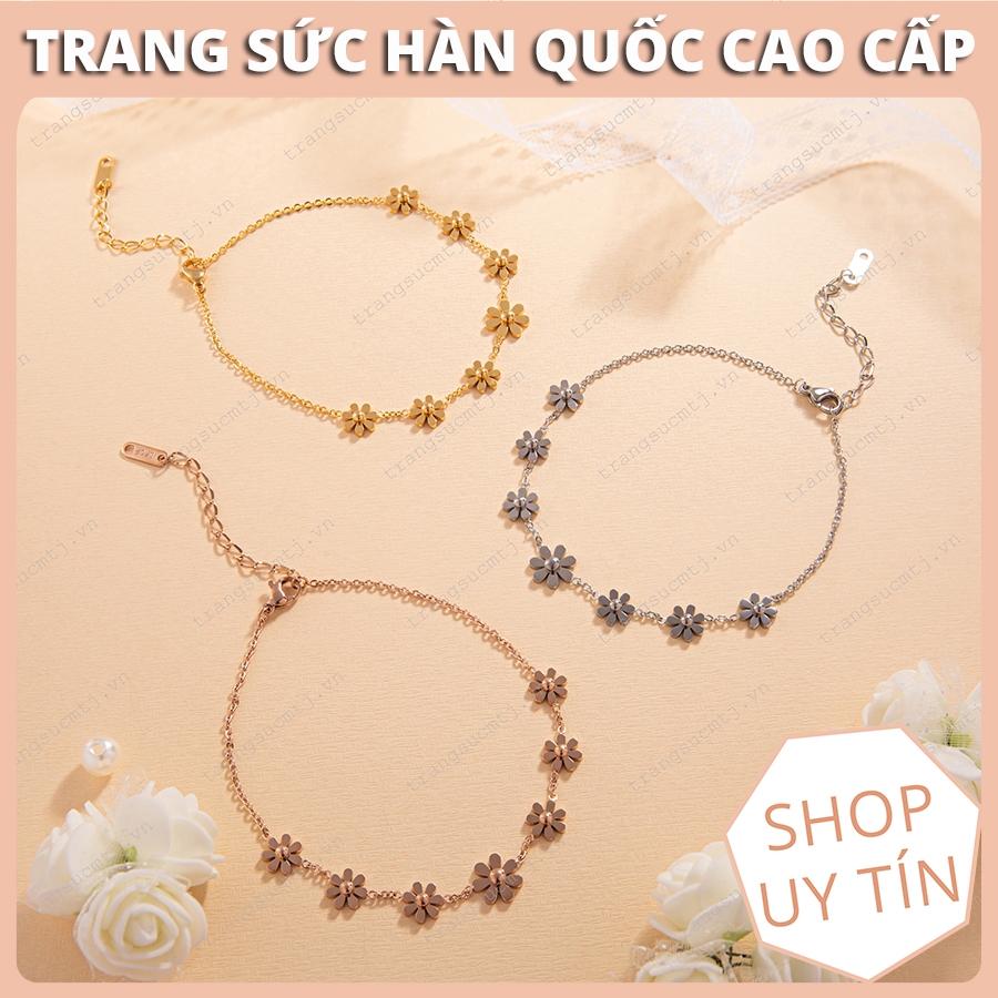 Lắc chân nữ, vòng chân nữ titan ko đen cúc họa mi