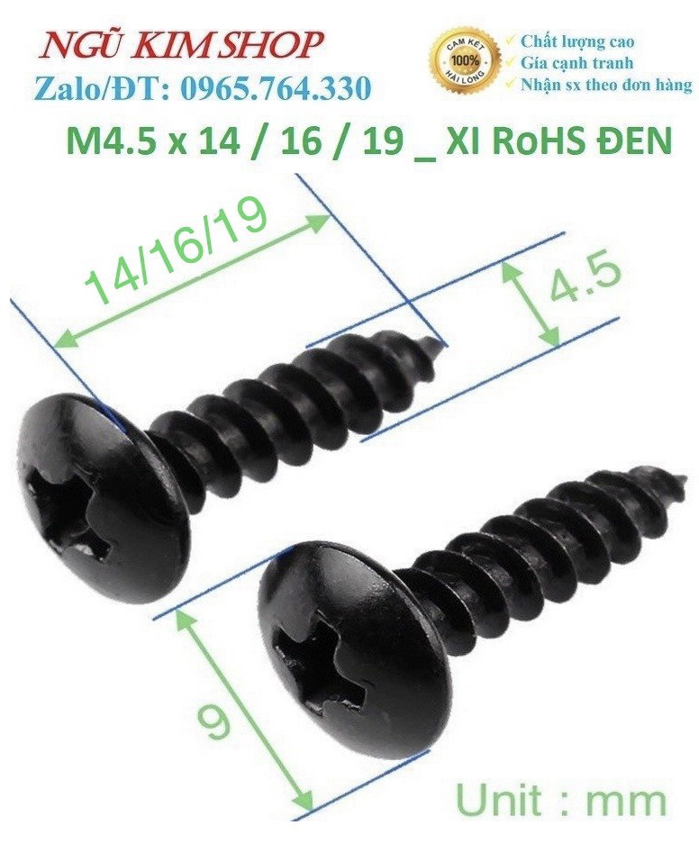 Vít bắt loa xịn _ xi rosh đen m4.5 x 14; 16; 19