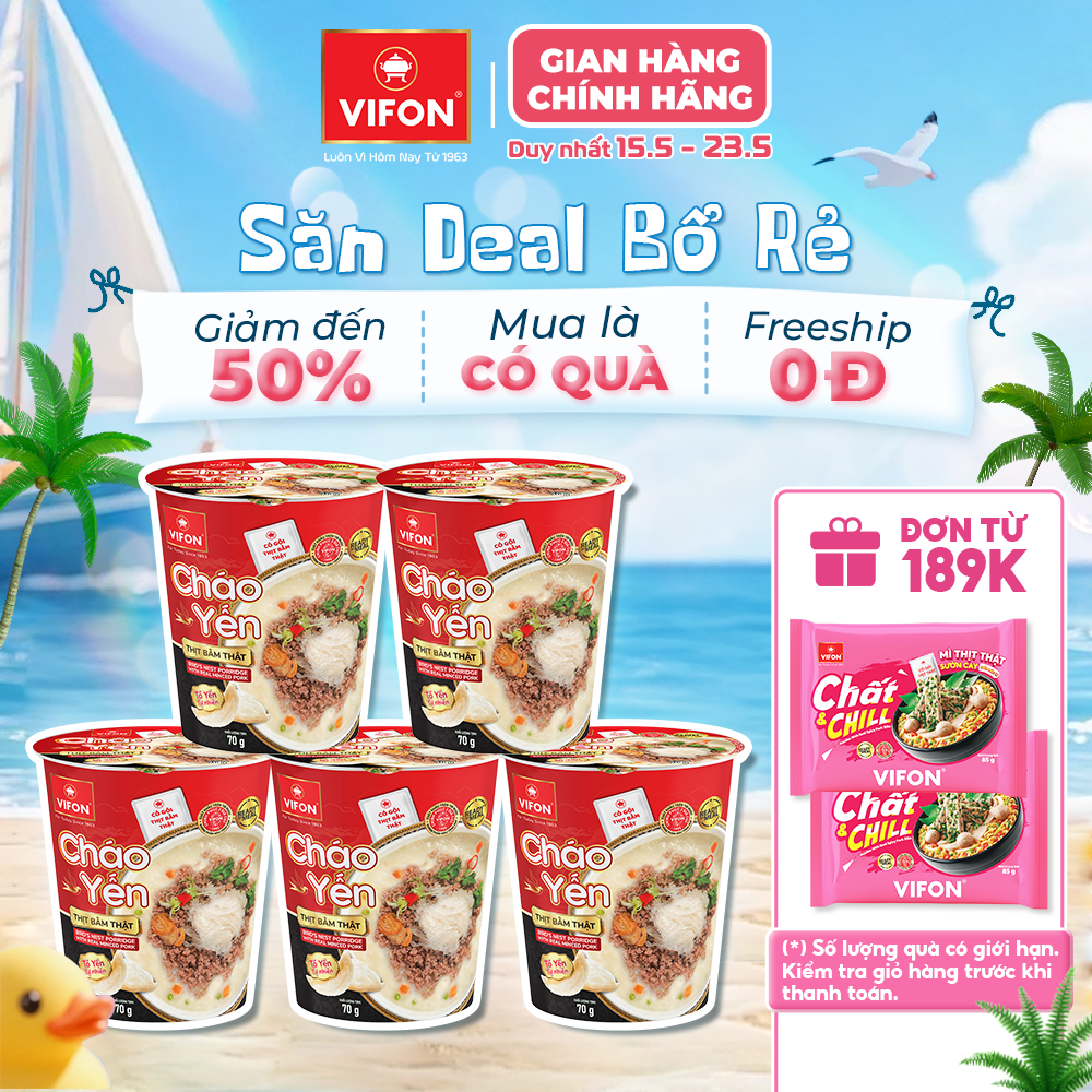 [VOUCHER HOT 15%] Set 5 Ly Cháo Yến Thịt Bằm/ Thịt Gà 70gr - Có Gói Thịt Thật, Đầy Đủ Dinh Dưỡng
