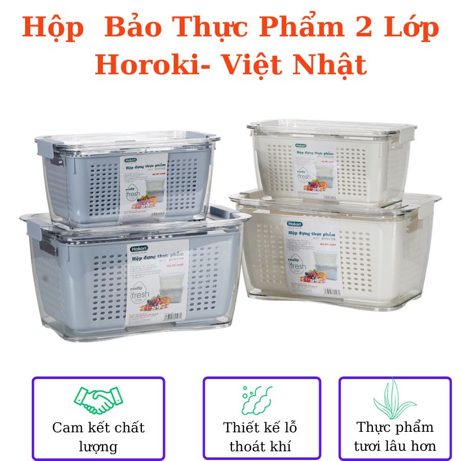 [Freeship + Quà ] Hộp bảo quản thực phẩm tủ lạnh kiểu nhật kèm rổ có nắp chia ngăn tiện lợi, giúp thực phẩm tươi lâu hơn, nhanh khô ráo, hộp đựng thực phẩm đa năng H02 - Darling Home