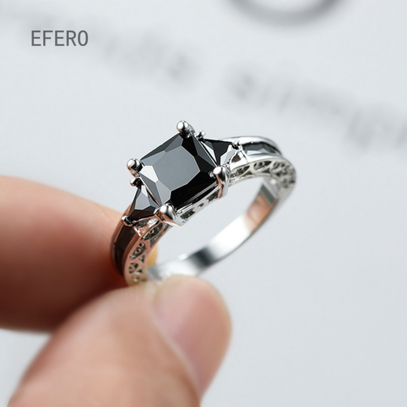 SGvbfbm Thời Trang Tinh Tế Cắt Công Chúa Vàng Trắng 18K Cho Nữ Nhẫn Cưới Đính Đá Sapphire Màu Đen Đảng Quà Tặng Đồ Trang Sức Kích Thước 5 6 7 8 9 10 11