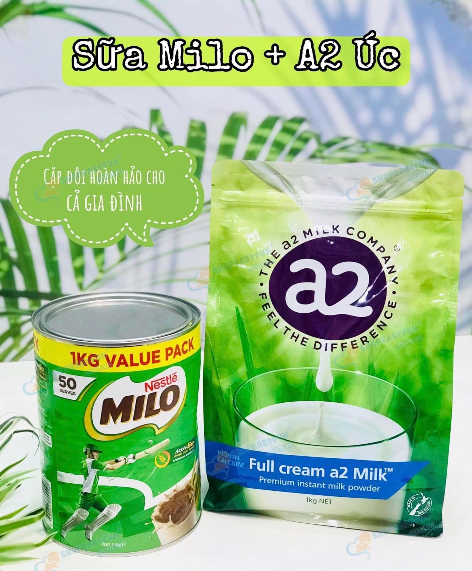 Bộ đôi milo và sữa a2 nguyên kem mẫu mới date mới nhất