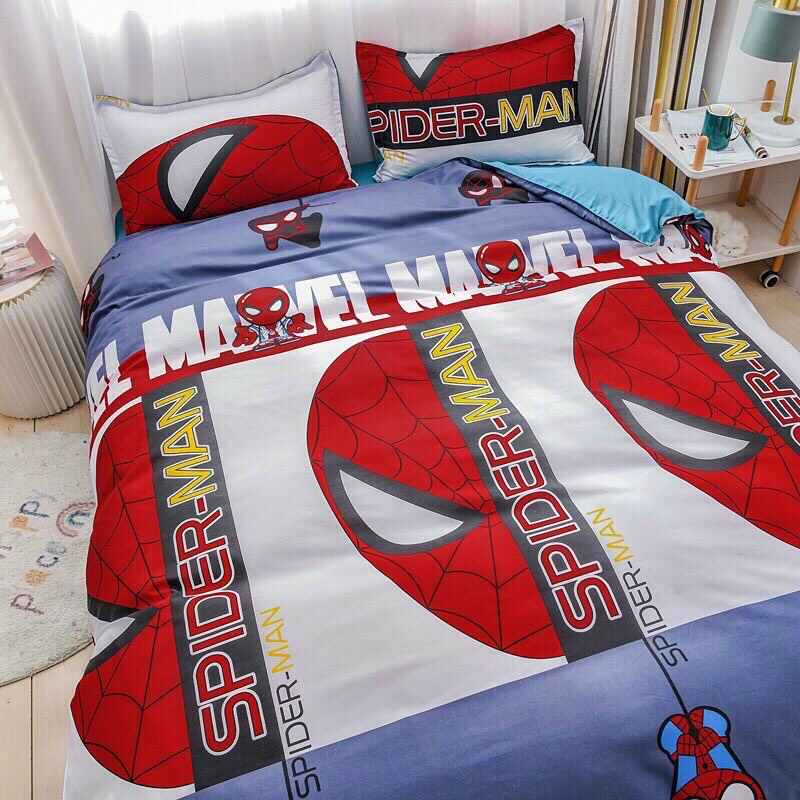 Bộ Chăn Ga Gối Cotton Poly - Spider Man ( 1 Drap + 2 Vỏ Gối Nằm + 1 Vỏ Chăn ) Tiệm Nhà Cá