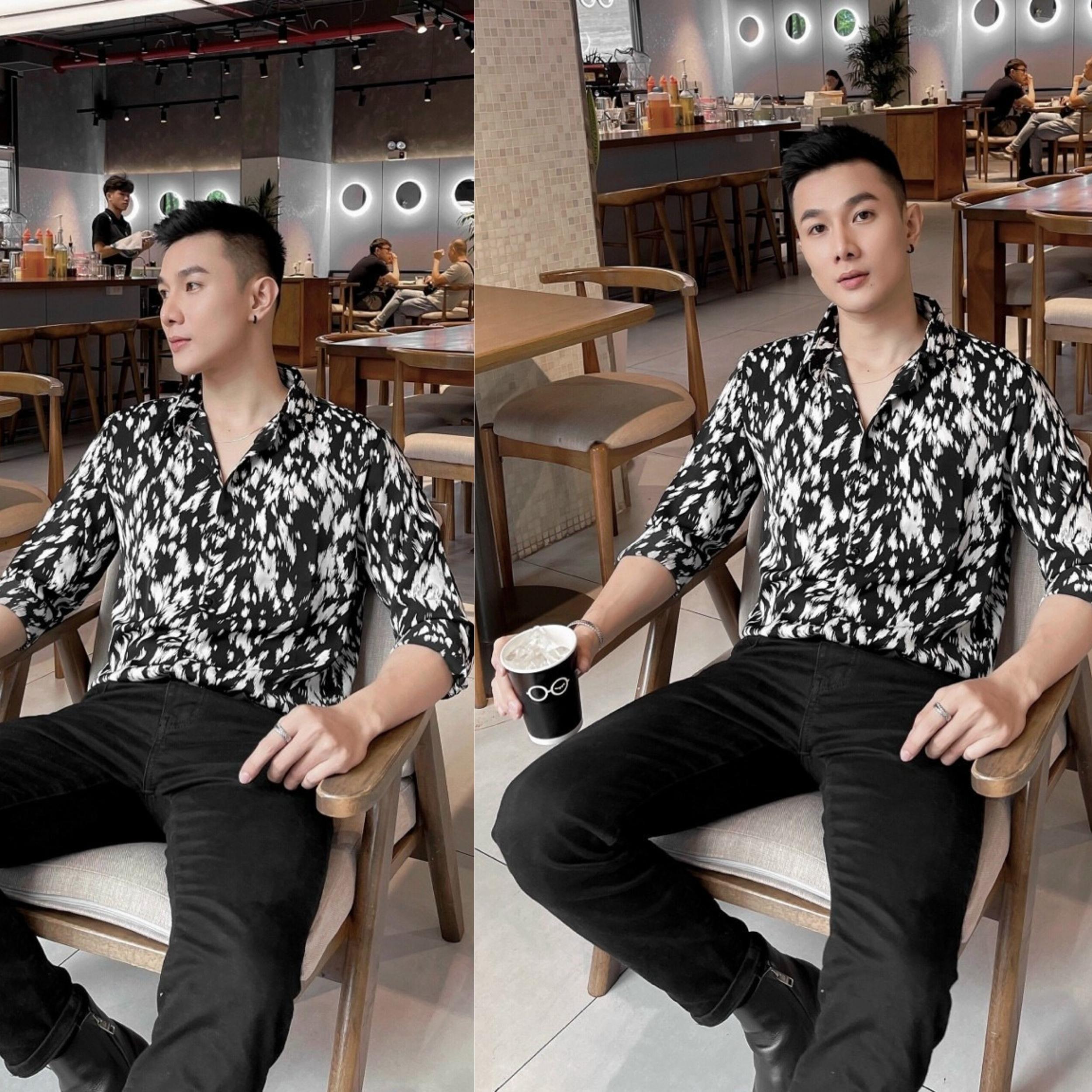 Áo sơ mi lụa dài tay form rộng họa tiết S8