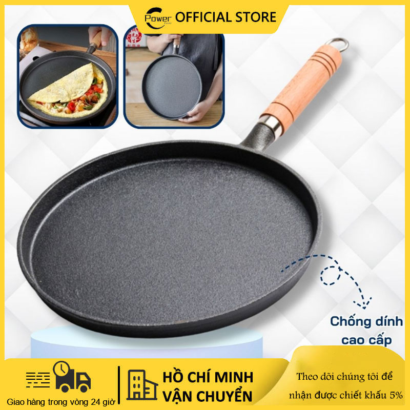 FREESHIP Chảo gang đúc nguyên khối kích thước 26cm chống dính tự nhiên - Dùng cho pizza pancake bánh xèo bít tết nướng rán