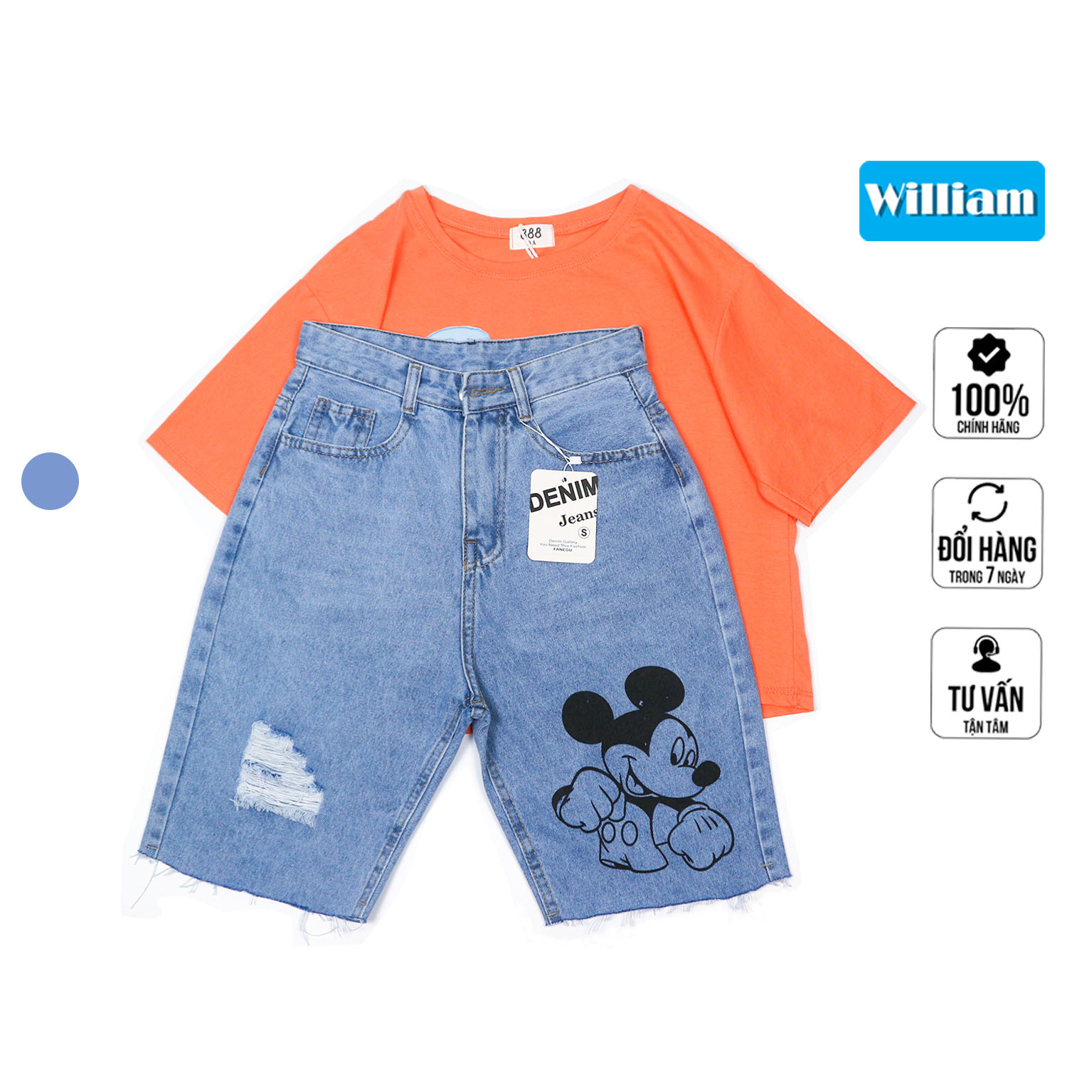 Quần jean ngố nữ quần lửng hình chuột Mickey cá tính William - AT25A