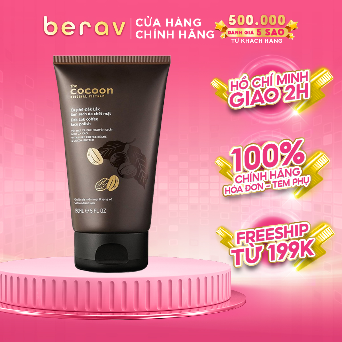 Cà phê đắk lắk làm sạch da chết mặt cocoon 150ml