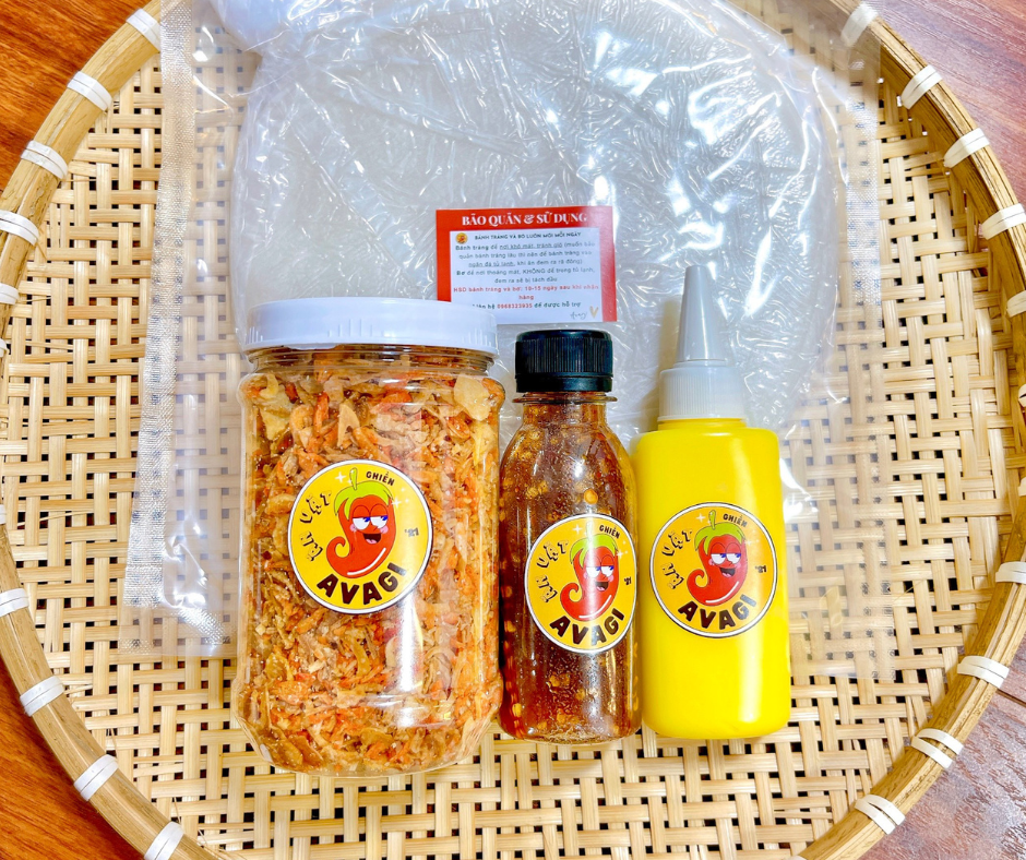 Combo tiện lợi avagi - 300g bánh tráng + chai bơ + 200g ruốc hành phi