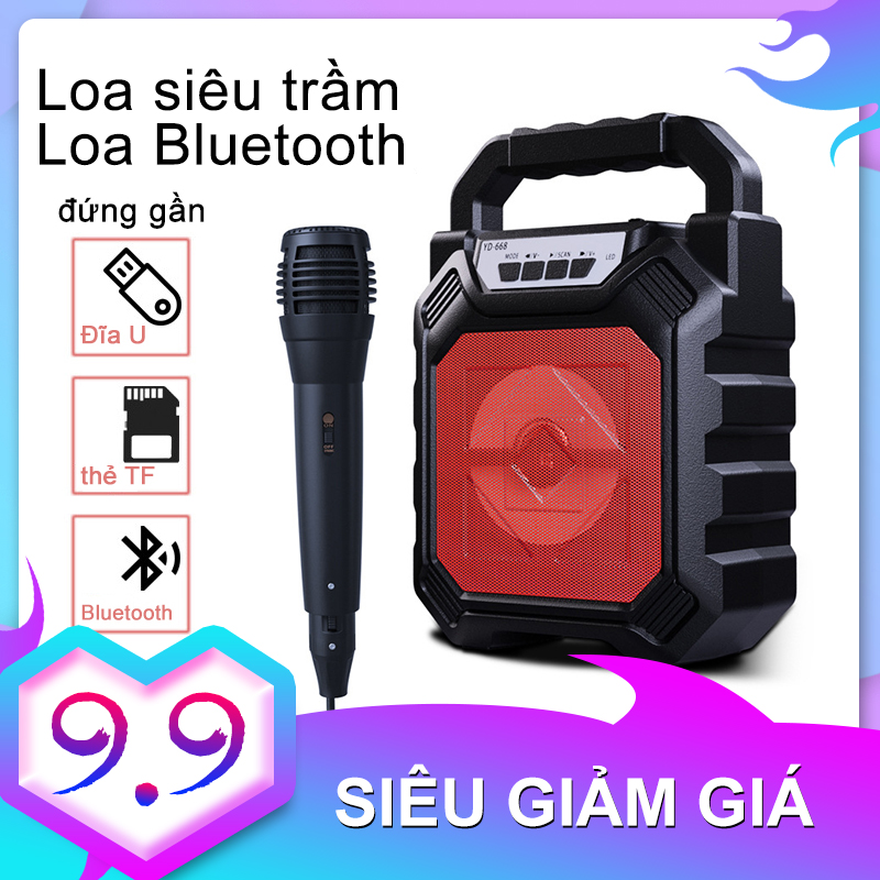 Loa Bluetooth Karaoke Loa Di Động có Mic FM Radio Âm thanh nổi chống nước Hỗ trợ AUX / USB / TF / FM