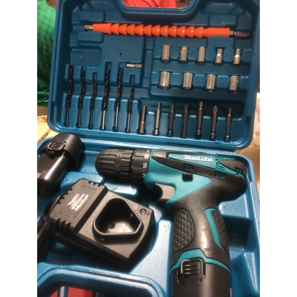 Máy khoan pin makita 12v + 23 chi tiết hộp nhựa