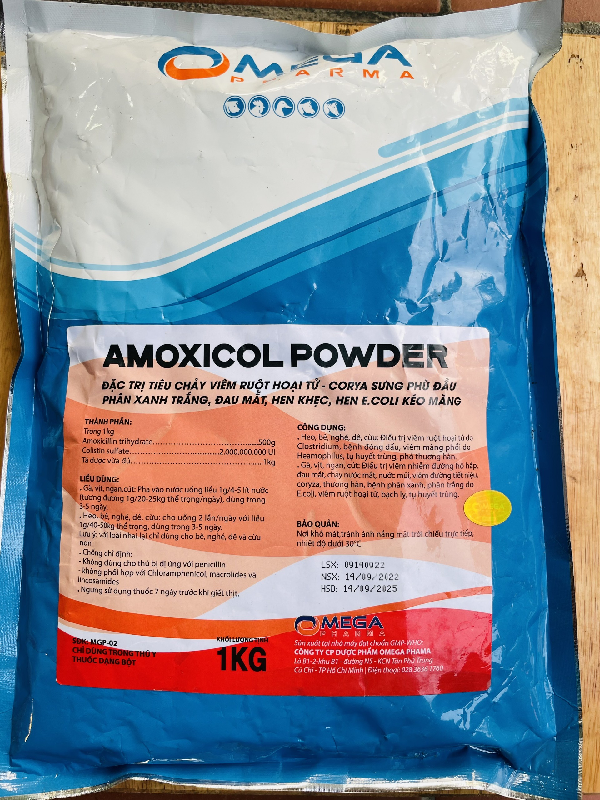 Amoxicol Powder tieu chay, phan xanh phan trang, ho tho thú cảnh vật nuôi