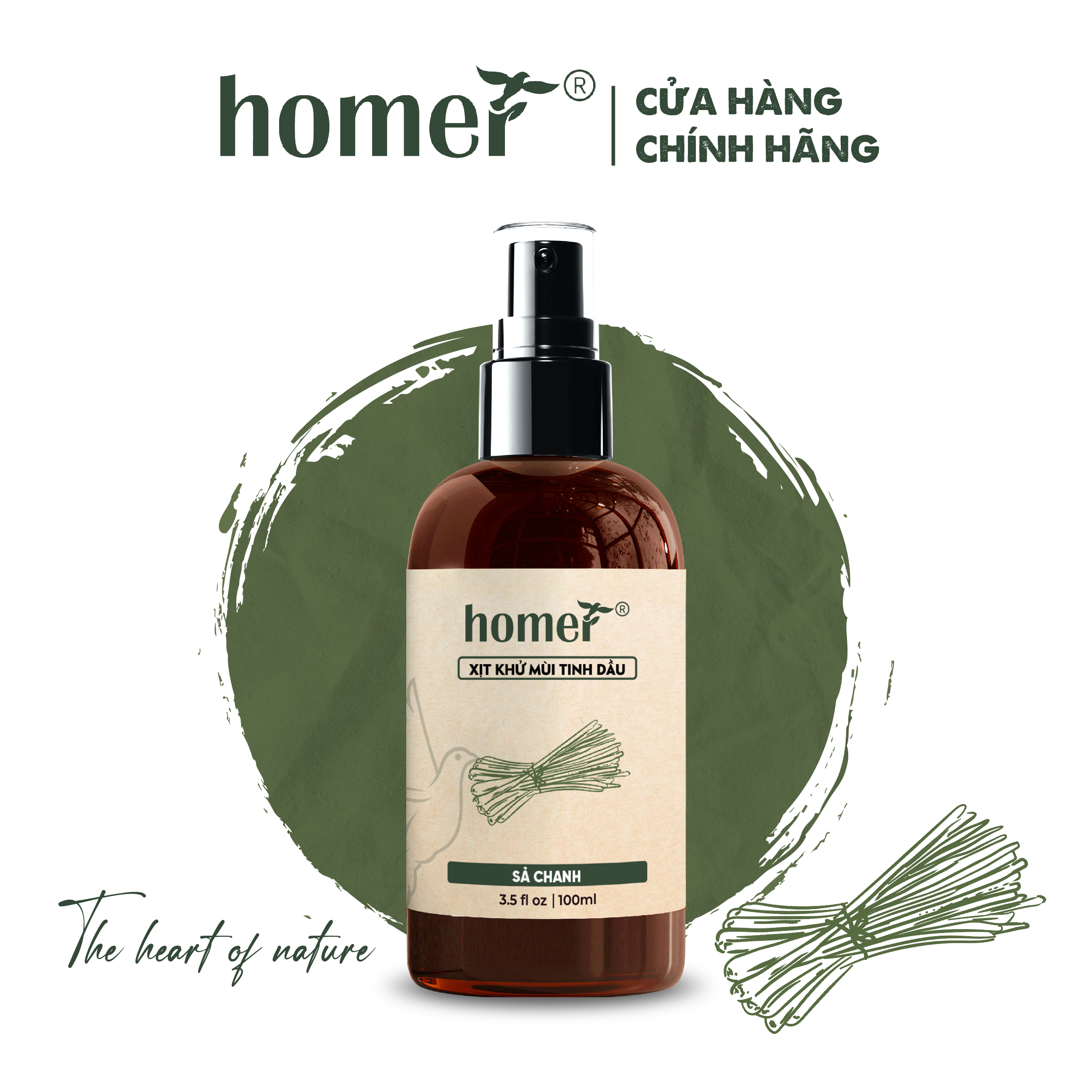 Xịt khử mùi tinh dầu Sả Chanh Homer hữu cơ ORGANIC FDA Hoa Kỳ - Dung tích 100ml/250ml - Xịt phòng Sả chanh/ Bạc Hà/ Cam/ Ngọc Lan Tây/ Quế/ Bưởi/ Cà phê/ Hoa hồng/ Khử mùi hôi/ Thư giãn/ Khoái cảm/ Giảm stress