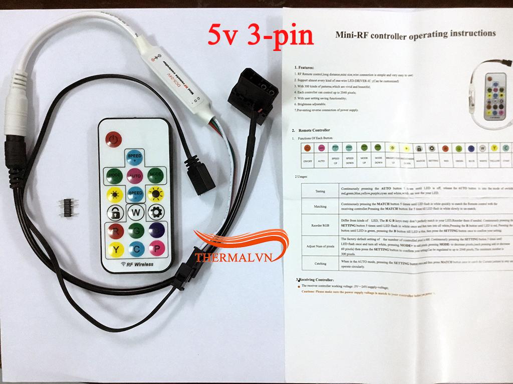 Bộ điều khiển led rgb 5v 3-pin không dây (ARGB Led Controller) [ThermalVN] - Chỉnh màu cho quạt Adressable RGB