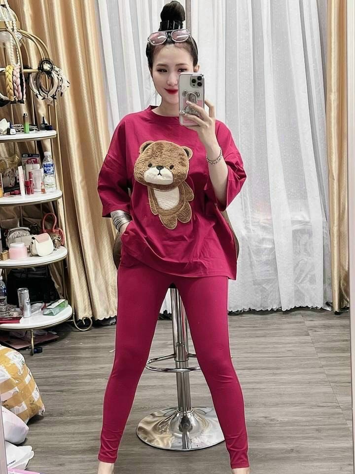 Sét bộ nữ mặc nhà, bộ đồ ngủ nữ, đồ dài in hình gấu cute